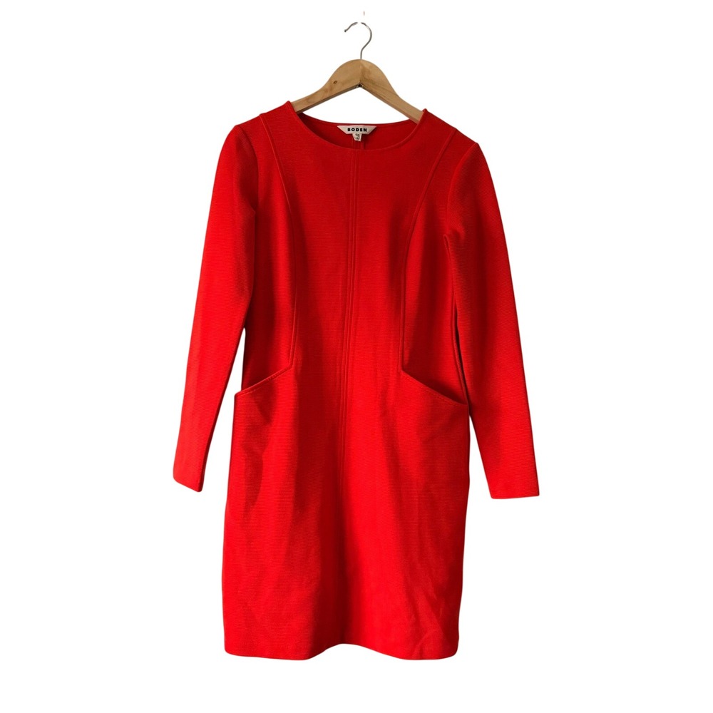 Boden Orange Crew Neck Long Sleeve Sheath Dress Pockets US 2R